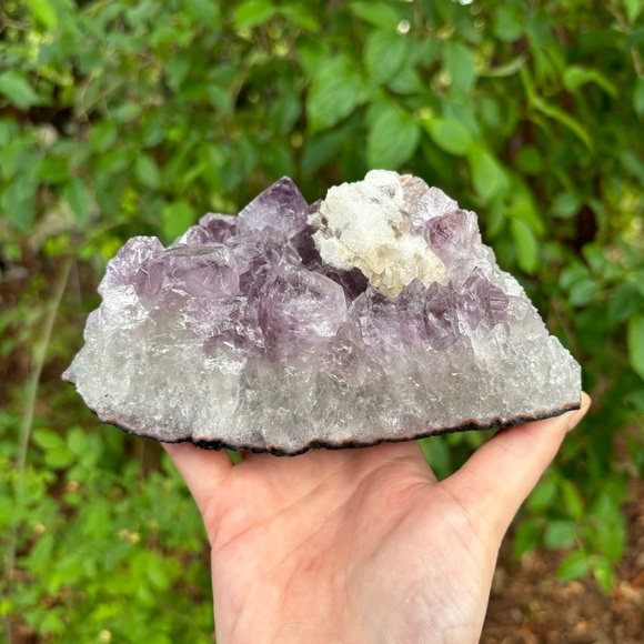 Calcite on Large Amethyst Cluster with Goethite inclusions and phantoms - Picture 3 of 10
